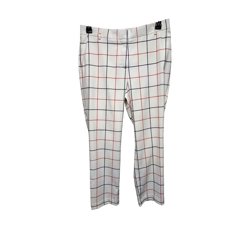 Tory Burch Sport Women White Windowpane Plaid Tailored Trousers Pants Size 8